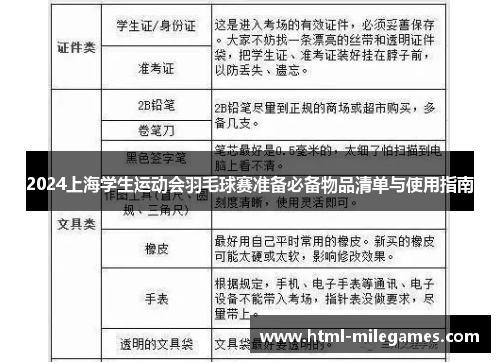 2024上海学生运动会羽毛球赛准备必备物品清单与使用指南